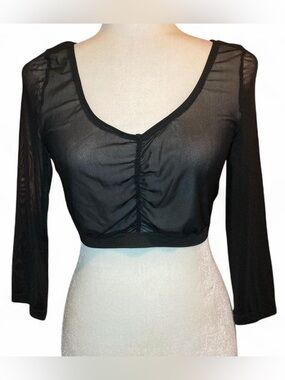 Black Sheer Ruched Crop Top - Women